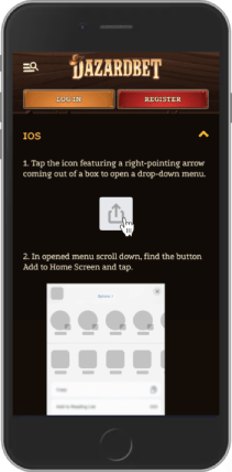 Mobile screenshot of the DazardBet Ios app