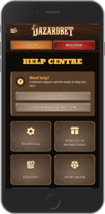 Mobile screenshot of the DazardBet Contact page
