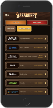 Mobile screenshot of the DazardBet Withdrawal