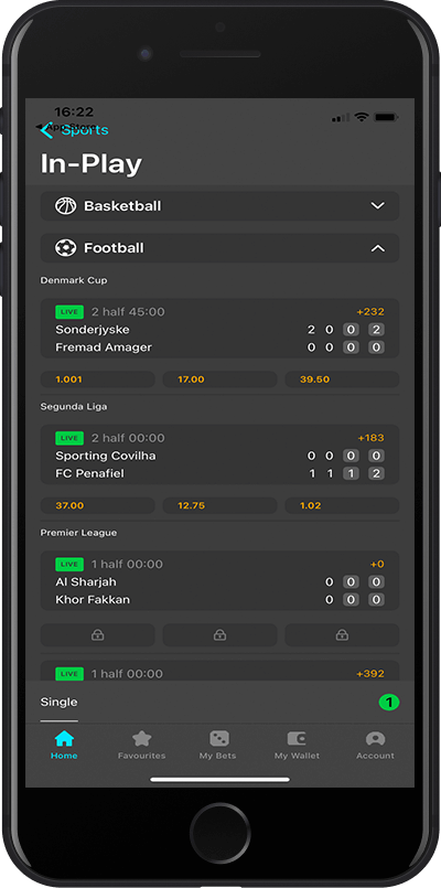 Mobile screenshot of the Tonybet live page